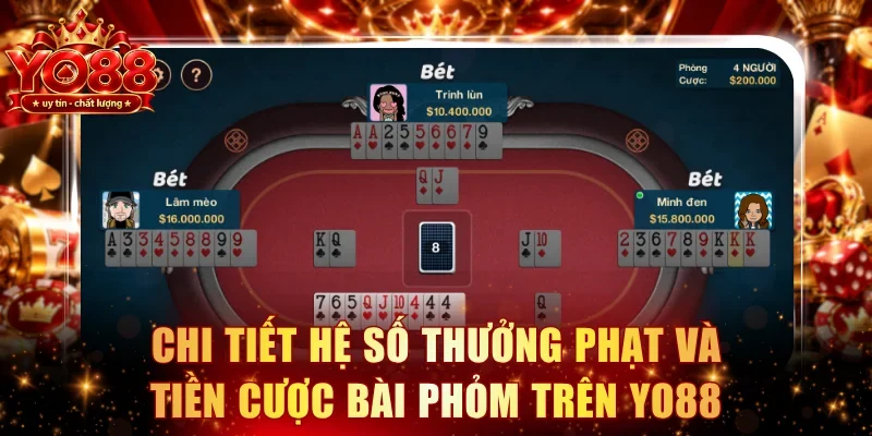 Chi tiết hệ số thưởng phạt và tiền cược bài Phỏm trên YO88