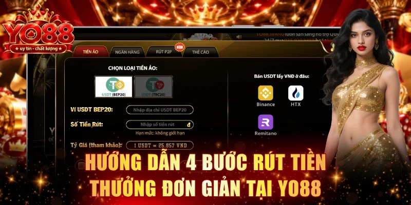 Hướng dẫn 4 bước rút tiền thưởng đơn giản tại YO88