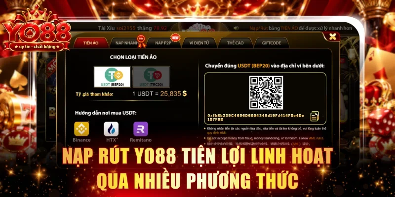 Nạp rút YO88 tiện lợi linh hoạt qua nhiều phương thức